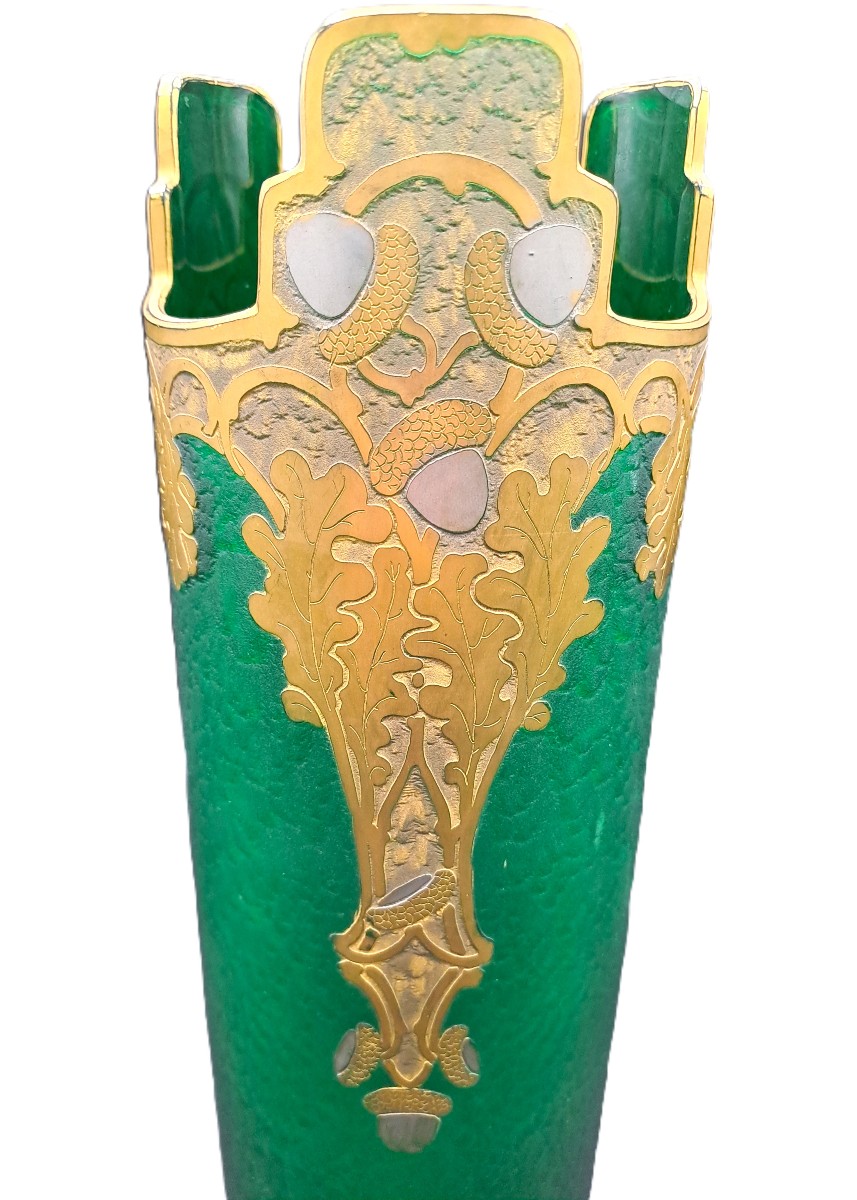Vase signé Montjoye Legras & Cie, Série Vert Impérial, Art Nouveau Jugendstil, Fin XIXème-photo-5