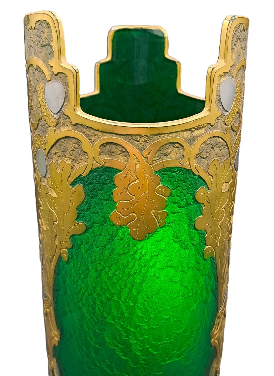 Vase signé Montjoye Legras & Cie, Série Vert Impérial, Art Nouveau Jugendstil, Fin XIXème-photo-7