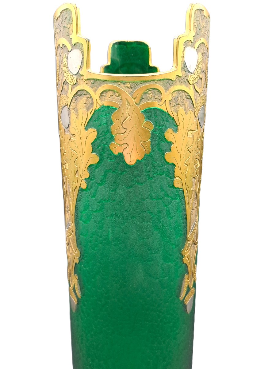 Vase signé Montjoye Legras & Cie, Série Vert Impérial, Art Nouveau Jugendstil, Fin XIXème-photo-8