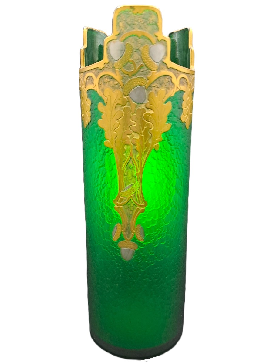 Vase signé Montjoye Legras & Cie, Série Vert Impérial, Art Nouveau Jugendstil, Fin XIXème-photo-3