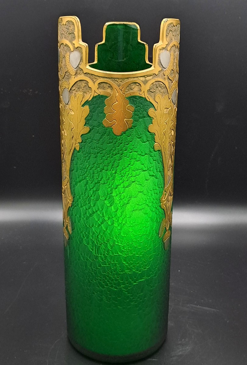 Vase Signed Montjoye Legras & Cie, Imperial Green Series, Art Nouveau Jugendstil, Late 19th Century