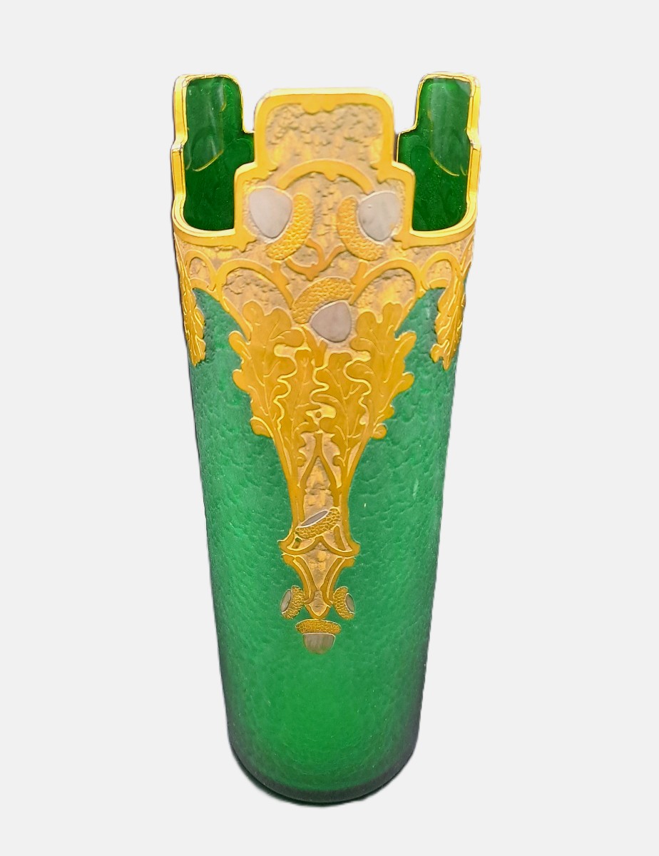 Vase signé Montjoye Legras & Cie, Série Vert Impérial, Art Nouveau Jugendstil, Fin XIXème