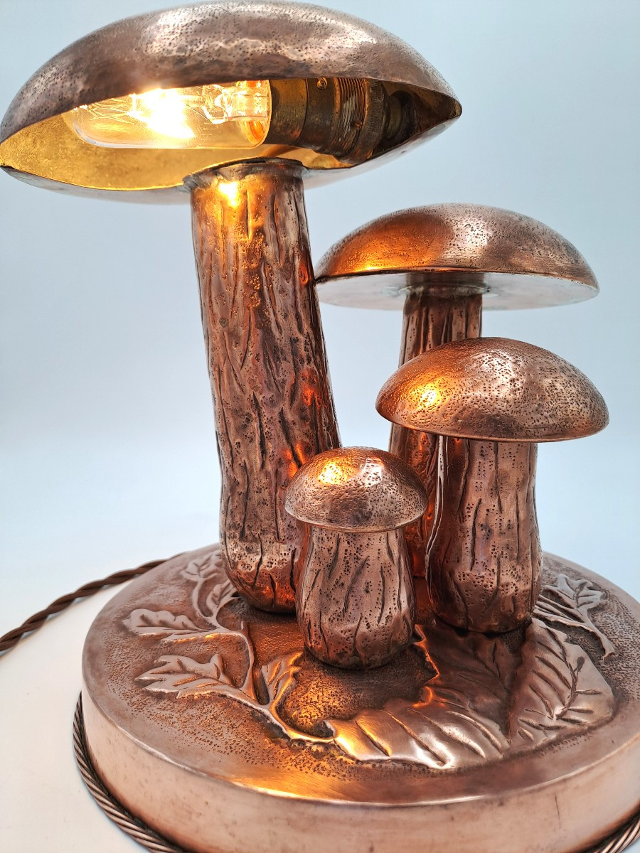 Lampe Veilleuse Art Nouveau en Dinanderie de Cuivre, Curiosité, début XXème siècle-photo-6
