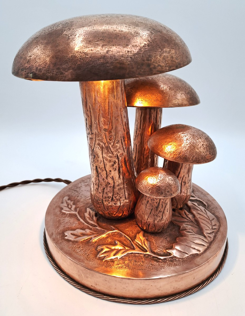 Lampe Veilleuse Art Nouveau en Dinanderie de Cuivre, Curiosité, début XXème siècle-photo-7