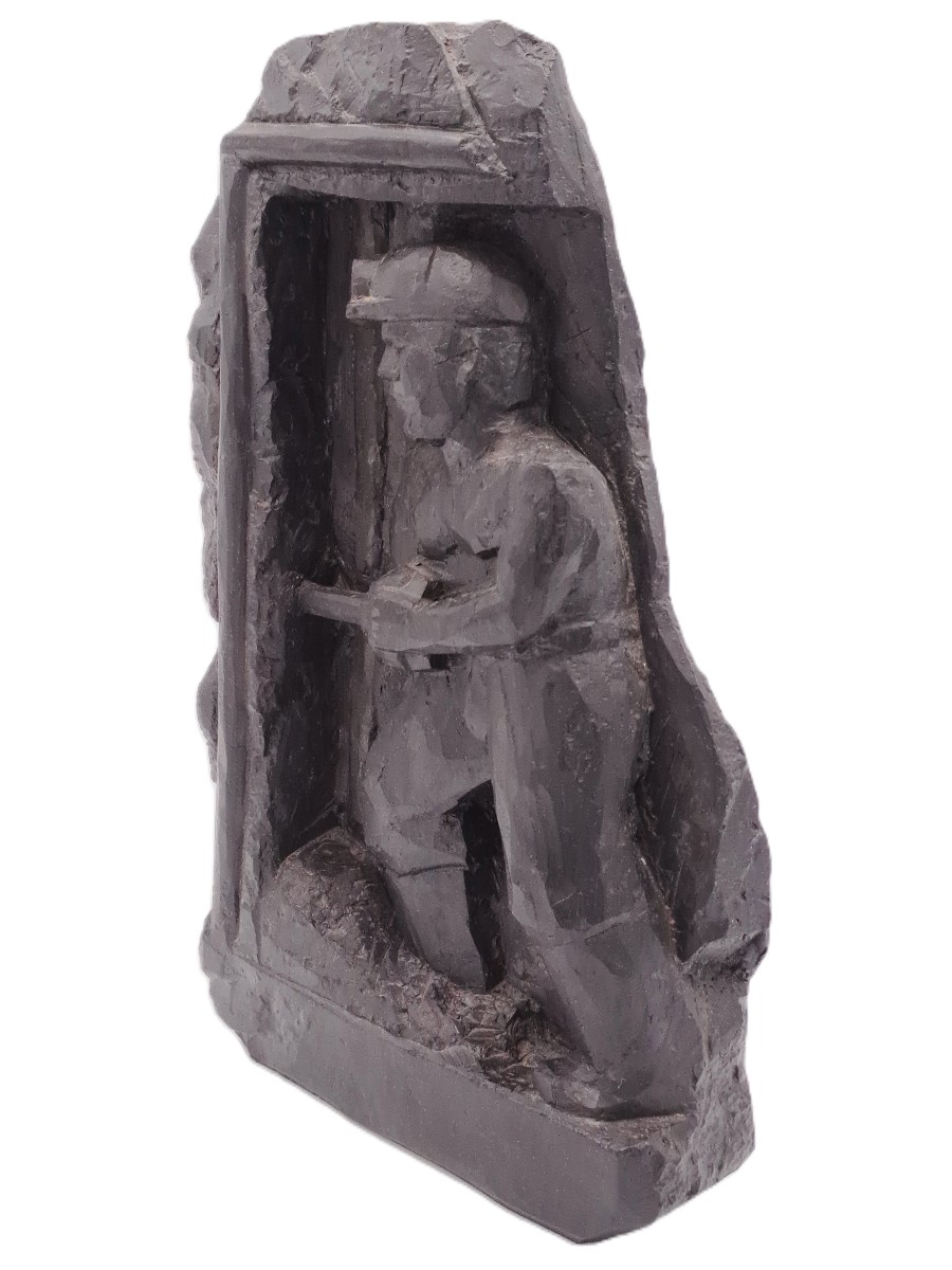 Sculpture Of A Miner In A Block Of Coal, Popular Art Curiosity From Northern France, 20th Century-photo-7