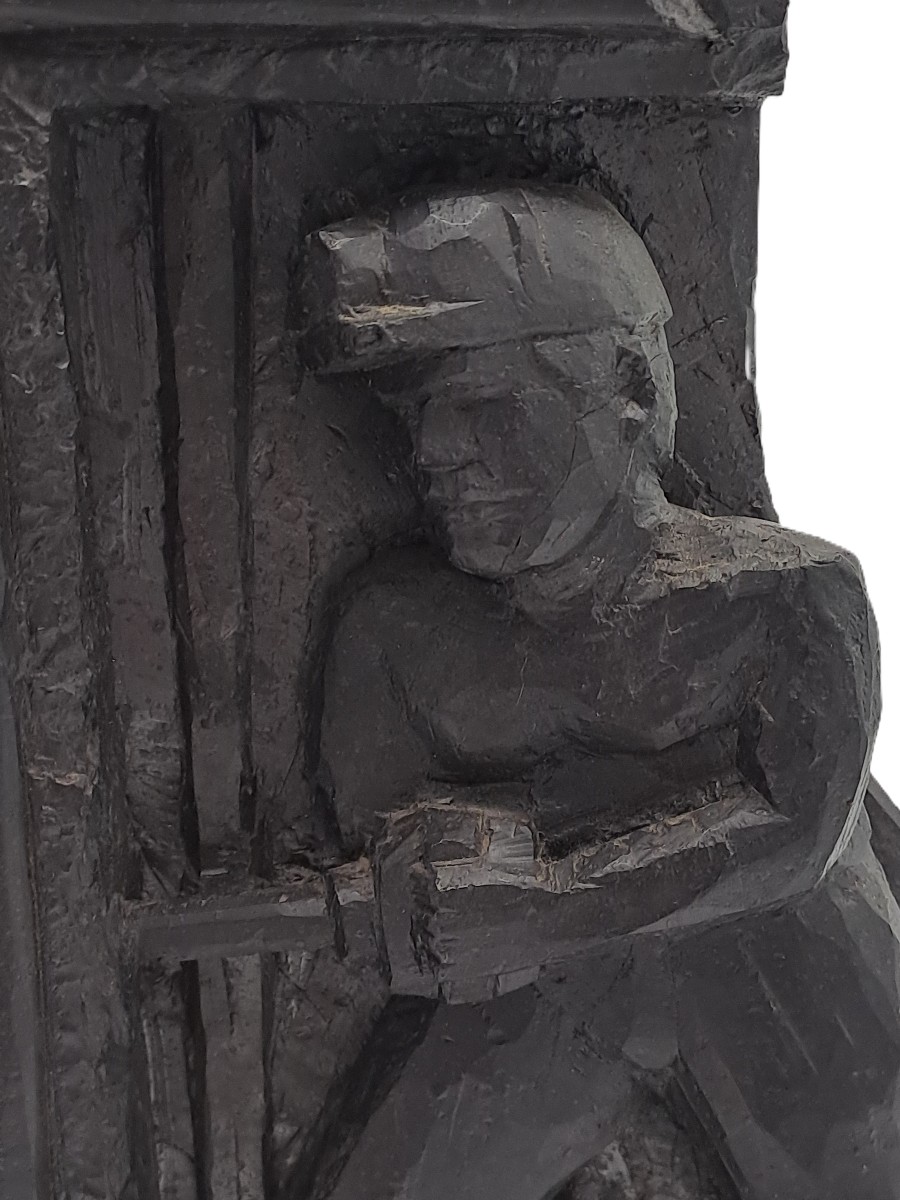 Sculpture Of A Miner In A Block Of Coal, Popular Art Curiosity From Northern France, 20th Century-photo-8
