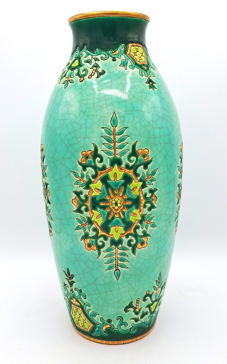Grand vase en émaux de Longwy, décor Chevreuse de Maurice-Paul CHEVALLIER, Milieu XXème siècle-photo-3