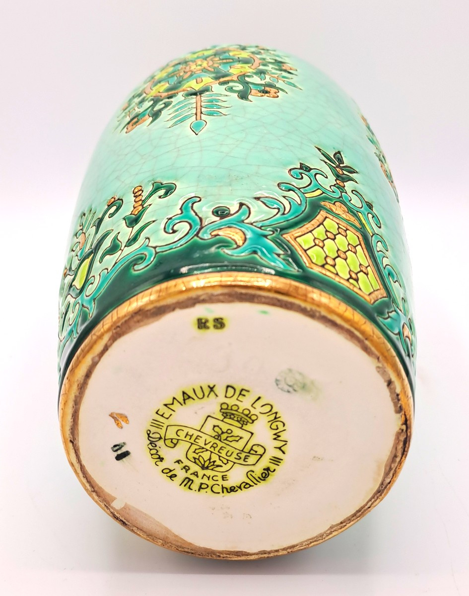Grand vase en émaux de Longwy, décor Chevreuse de Maurice-Paul CHEVALLIER, Milieu XXème siècle-photo-4