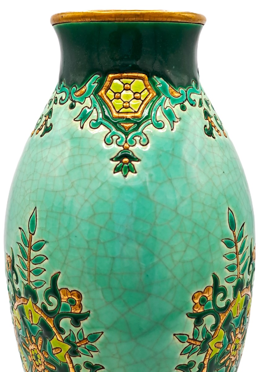 Grand vase en émaux de Longwy, décor Chevreuse de Maurice-Paul CHEVALLIER, Milieu XXème siècle-photo-6