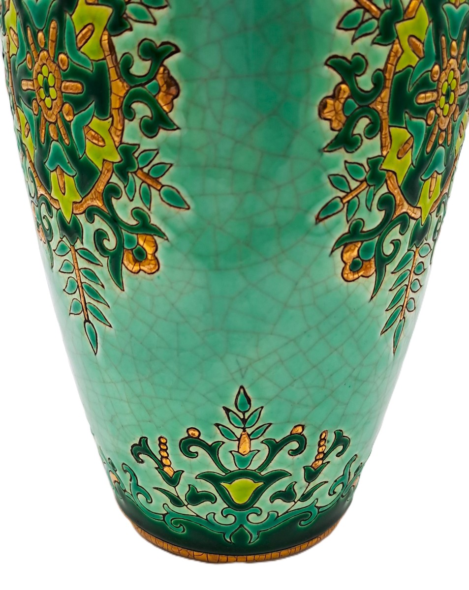 Grand vase en émaux de Longwy, décor Chevreuse de Maurice-Paul CHEVALLIER, Milieu XXème siècle-photo-8