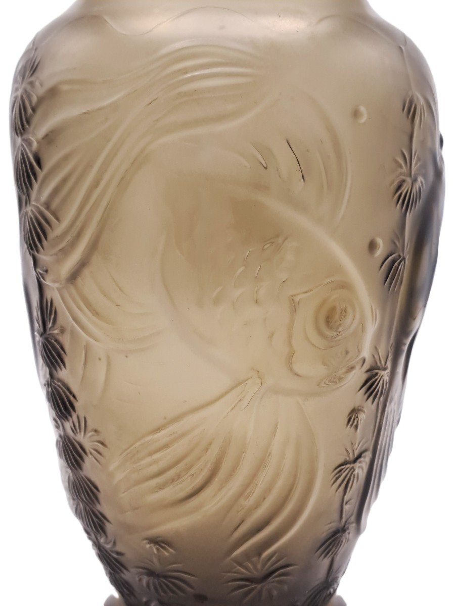 Vase Art Nouveau de Josef INWALD, série Carpe Koï en verre pressé et moulé, début XXème siècle-photo-3