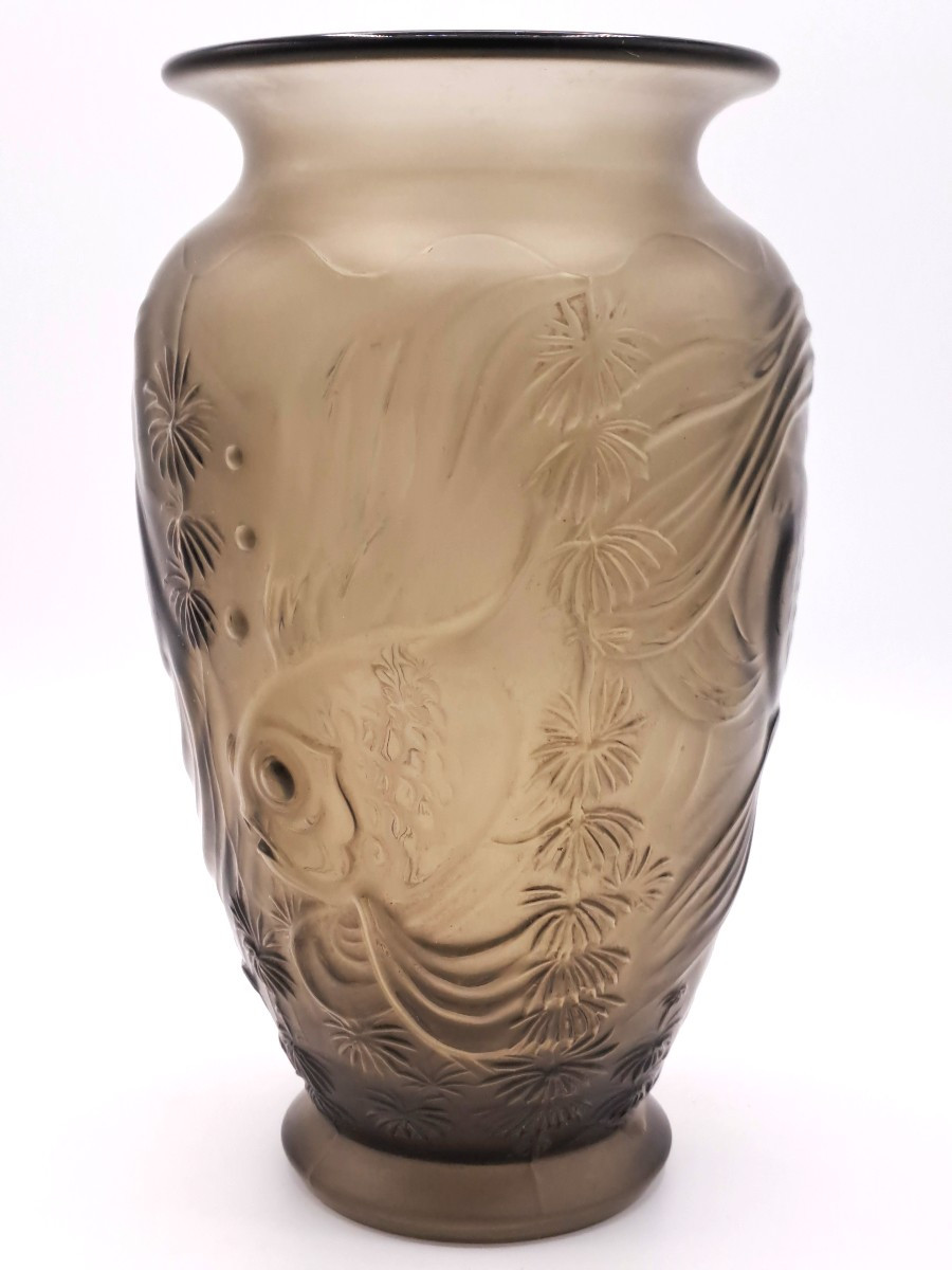 Vase Art Nouveau de Josef INWALD, série Carpe Koï en verre pressé et moulé, début XXème siècle-photo-1