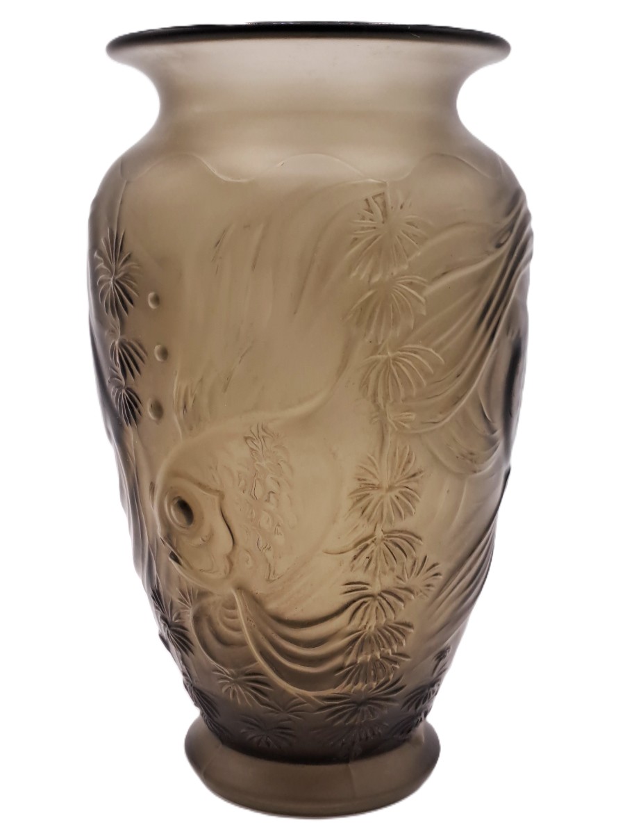 Vase Art Nouveau de Josef INWALD, série Carpe Koï en verre pressé et moulé, début XXème siècle-photo-1