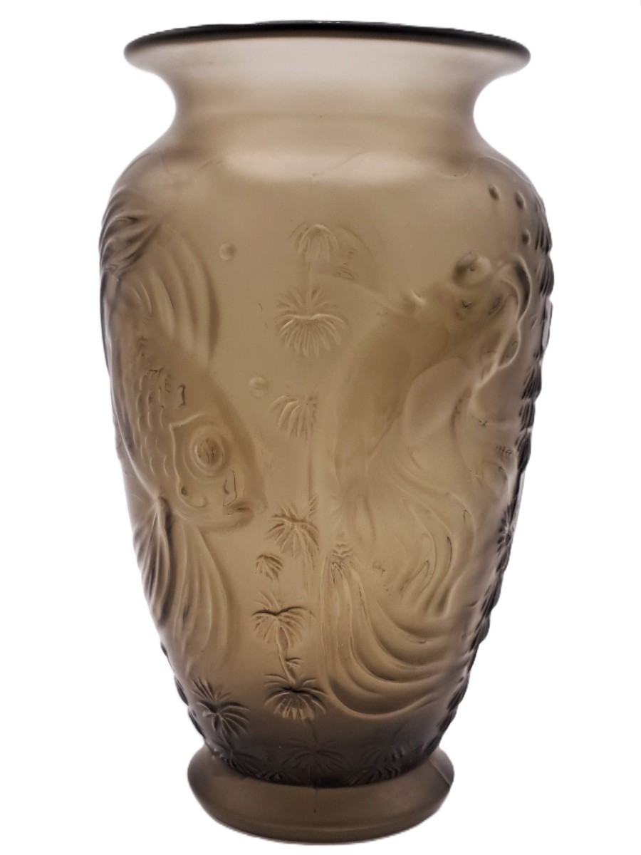 Vase Art Nouveau de Josef INWALD, série Carpe Koï en verre pressé et moulé, début XXème siècle-photo-2