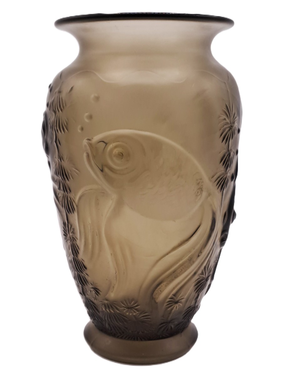 Vase Art Nouveau de Josef INWALD, série Carpe Koï en verre pressé et moulé, début XXème siècle
