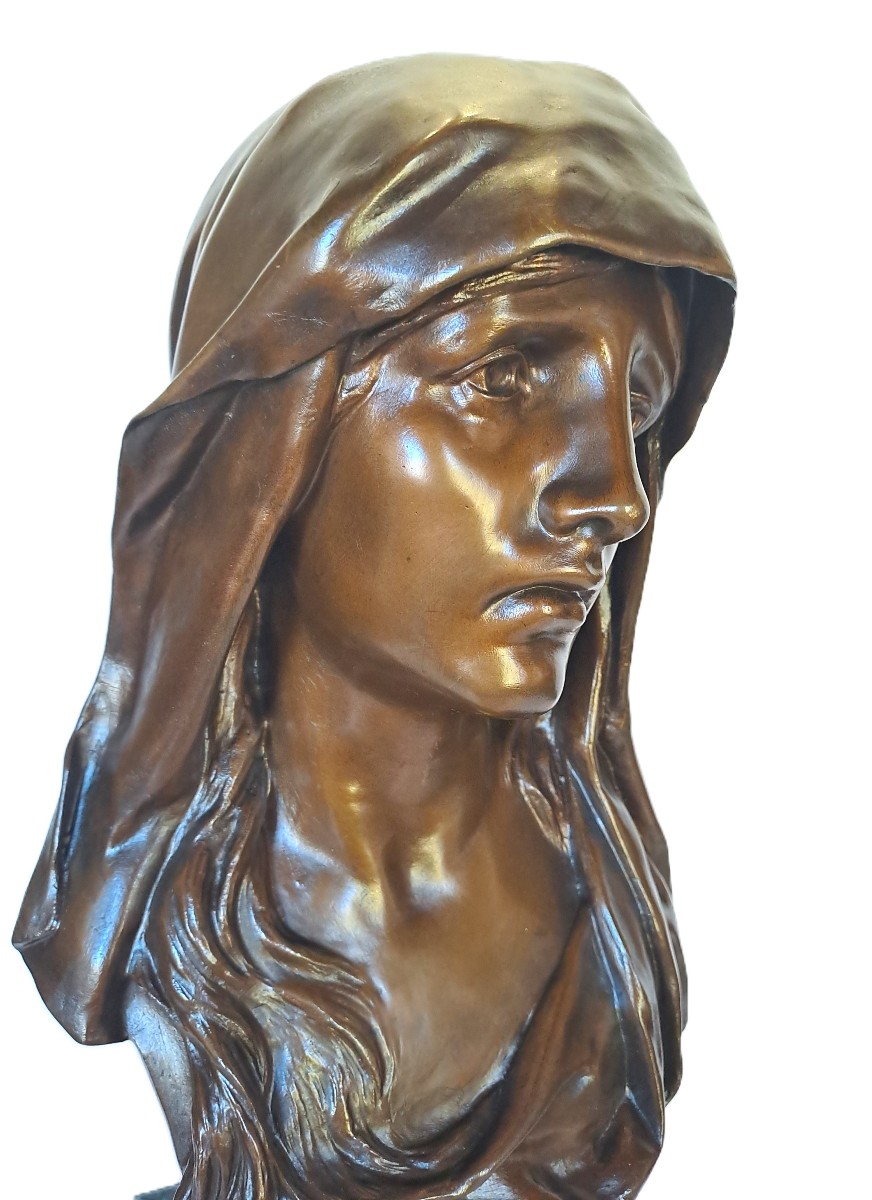 Eugène MARIOTON (1857-1933), Buste en bronze de la Vierge Marie, Mater Dolorosa, Fin XIXème-photo-2