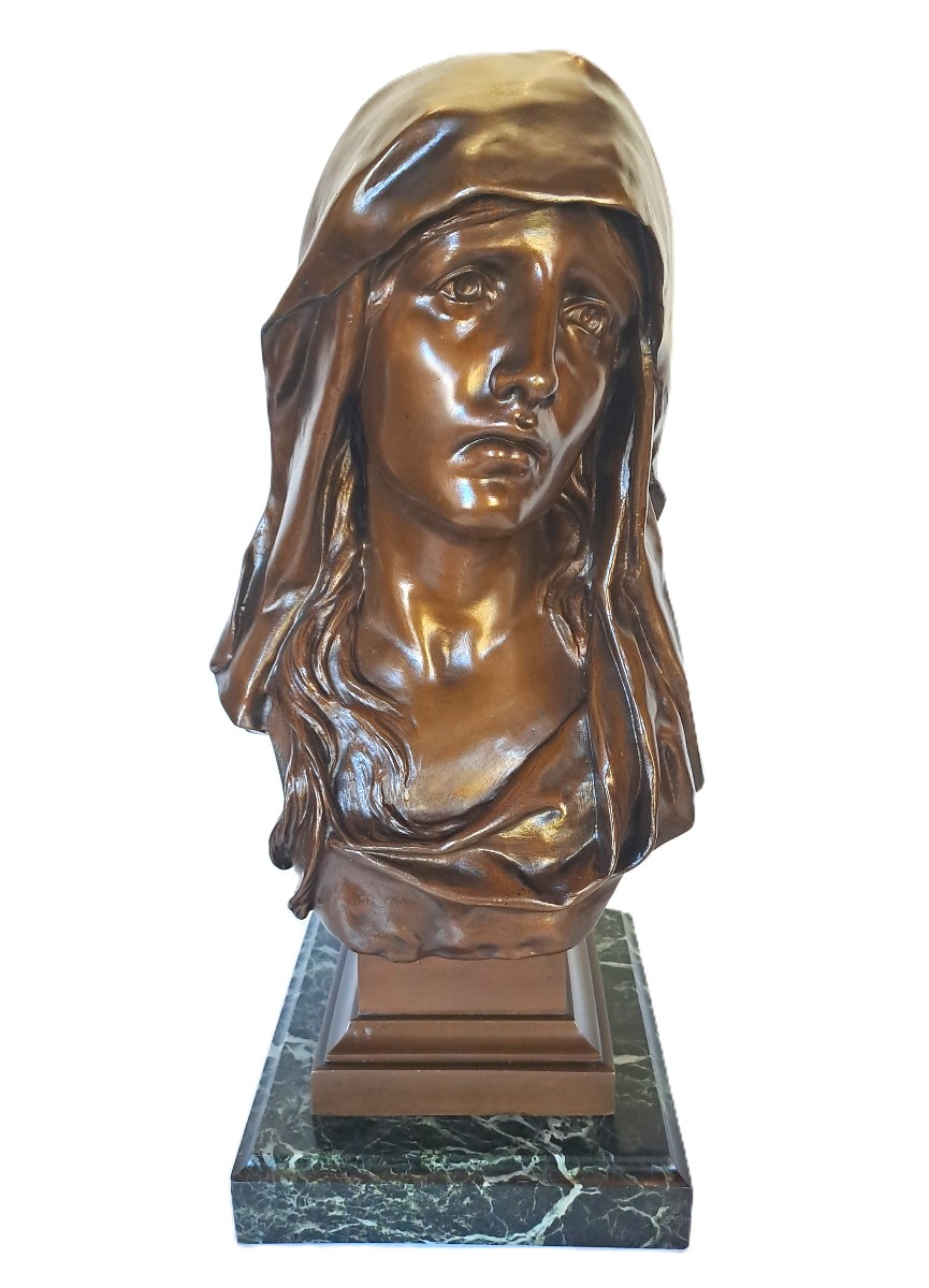 Eugène MARIOTON (1857-1933), Buste en bronze de la Vierge Marie, Mater Dolorosa, Fin XIXème-photo-3