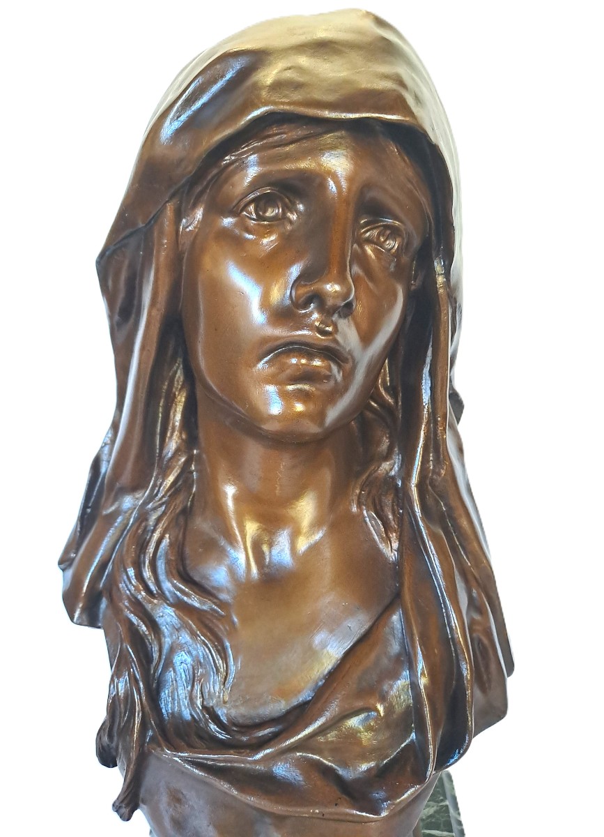 Eugène MARIOTON (1857-1933), Buste en bronze de la Vierge Marie, Mater Dolorosa, Fin XIXème-photo-4