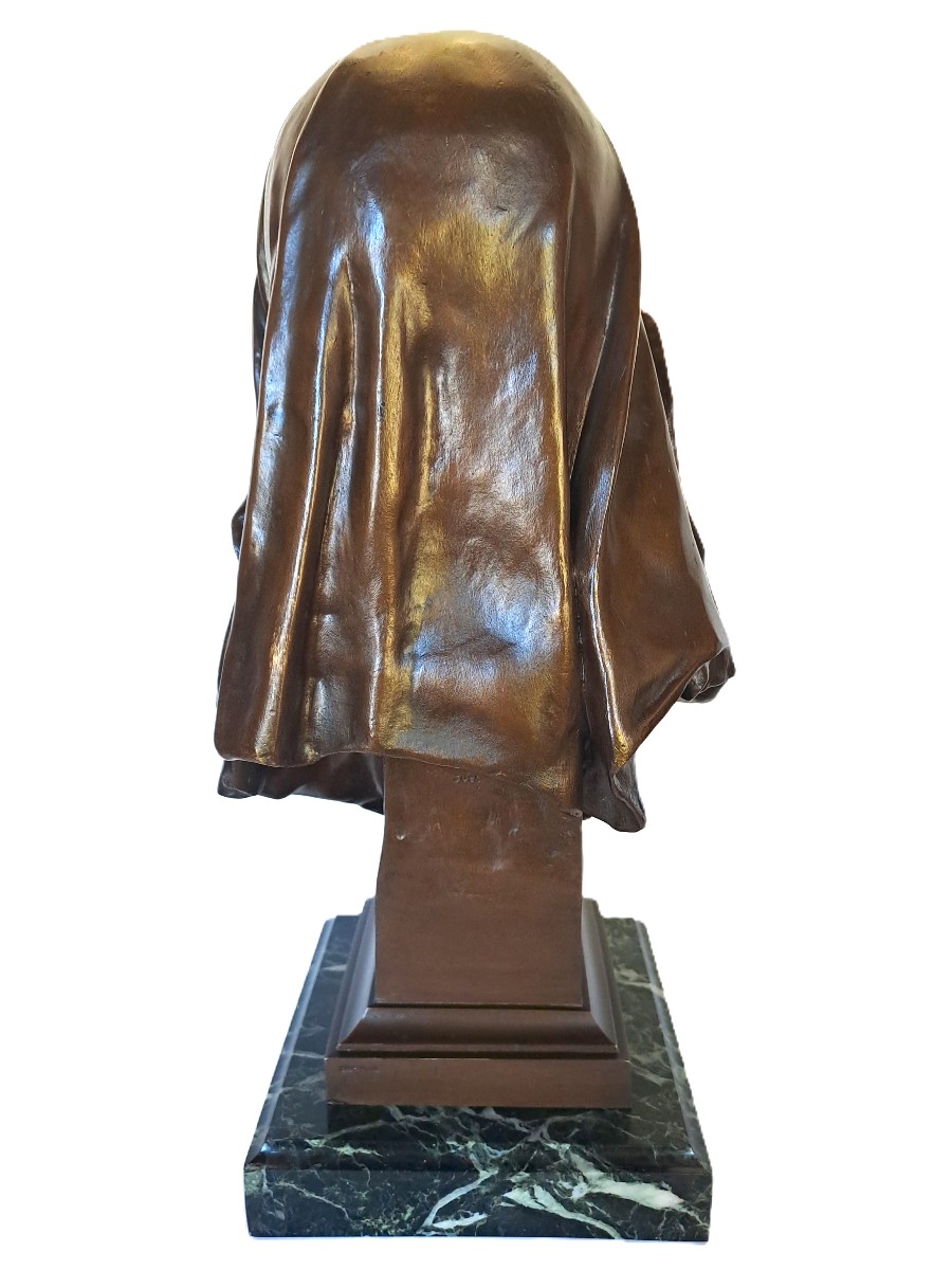 Eugène MARIOTON (1857-1933), Buste en bronze de la Vierge Marie, Mater Dolorosa, Fin XIXème-photo-3