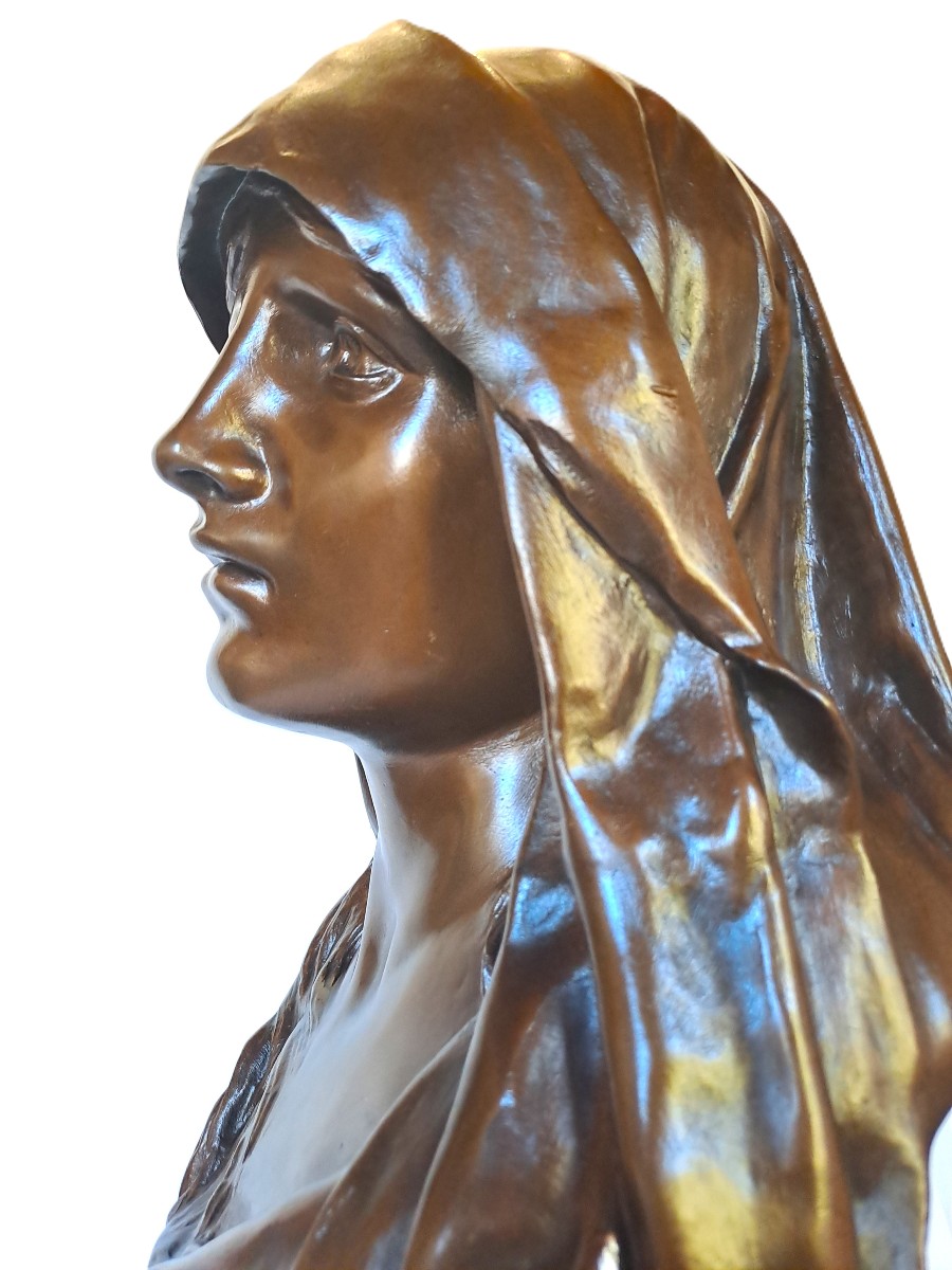 Eugène MARIOTON (1857-1933), Buste en bronze de la Vierge Marie, Mater Dolorosa, Fin XIXème-photo-4