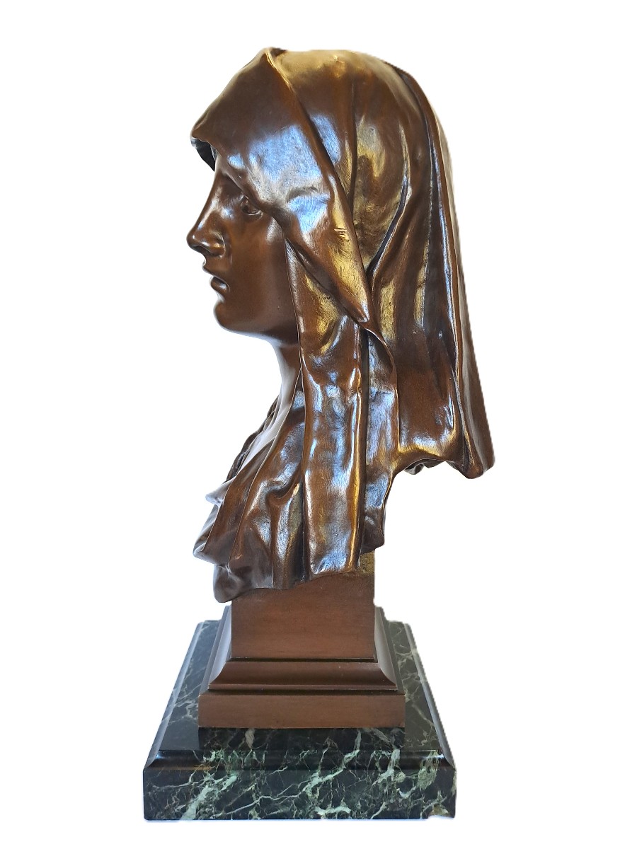 Eugène MARIOTON (1857-1933), Buste en bronze de la Vierge Marie, Mater Dolorosa, Fin XIXème-photo-5