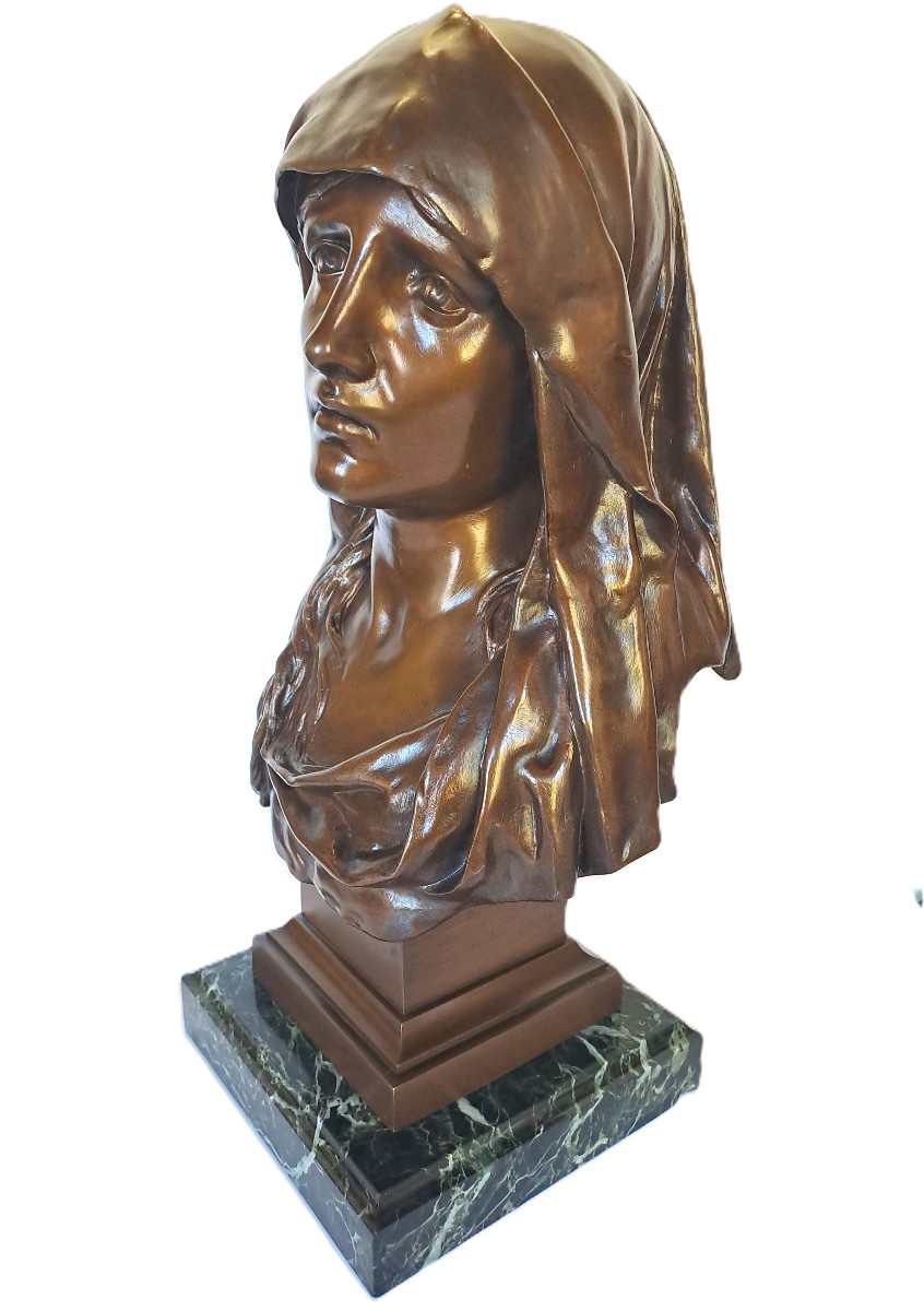 Eugène MARIOTON (1857-1933), Buste en bronze de la Vierge Marie, Mater Dolorosa, Fin XIXème-photo-6