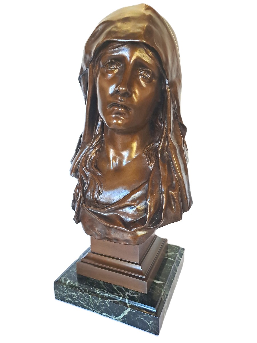 Eugène MARIOTON (1857-1933), Buste en bronze de la Vierge Marie, Mater Dolorosa, Fin XIXème-photo-7