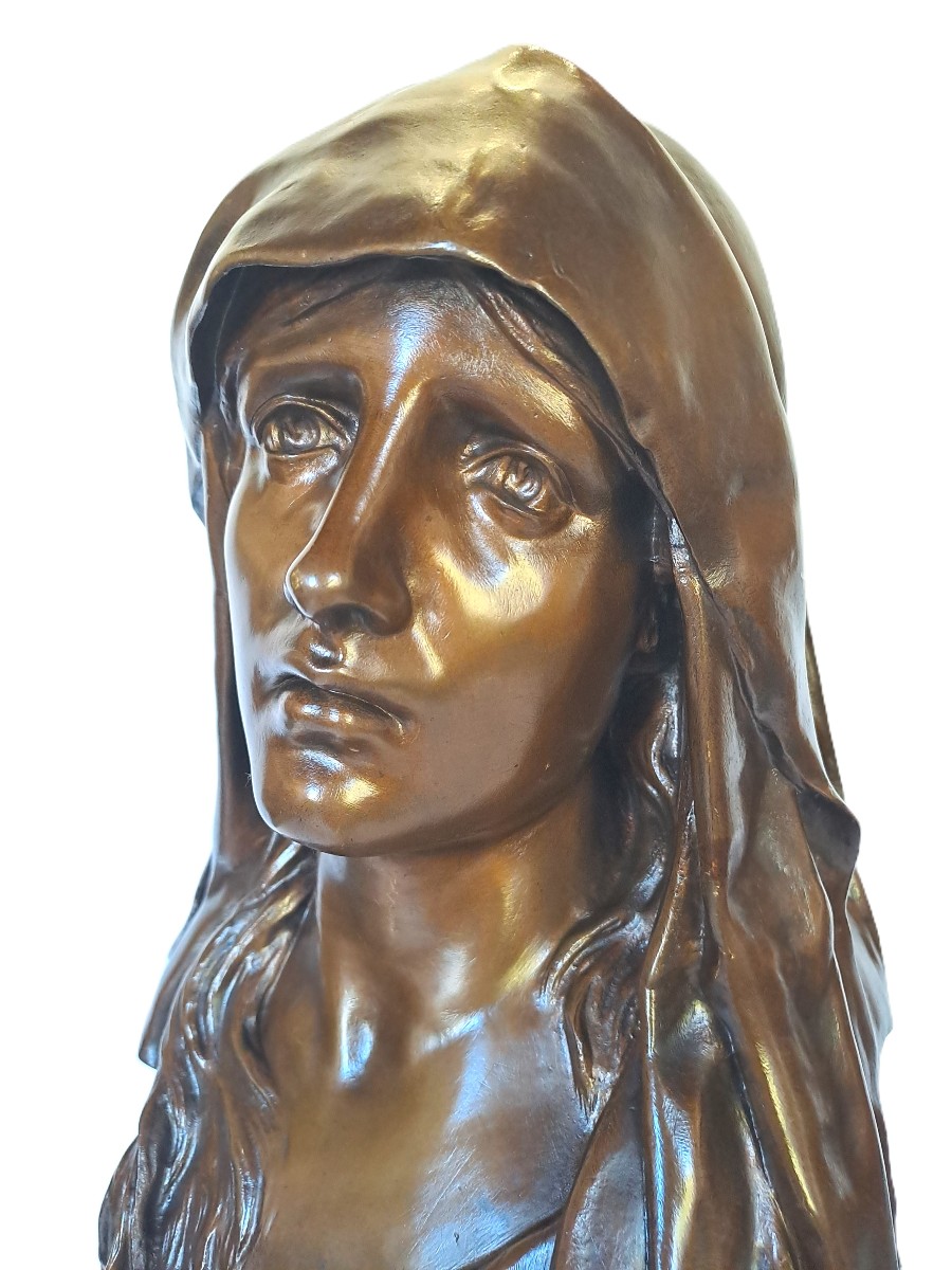Eugène MARIOTON (1857-1933), Buste en bronze de la Vierge Marie, Mater Dolorosa, Fin XIXème-photo-8