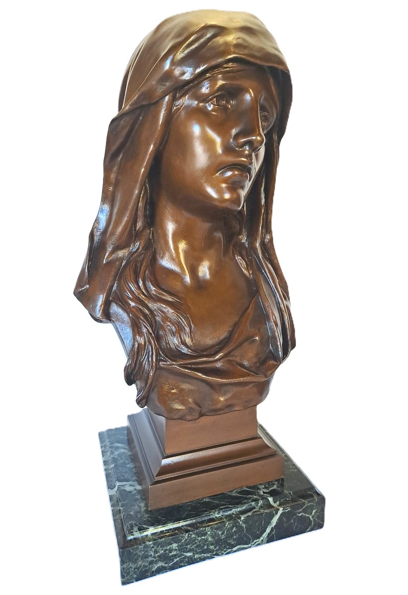 Eugène MARIOTON (1857-1933), Buste en bronze de la Vierge Marie, Mater Dolorosa, Fin XIXème