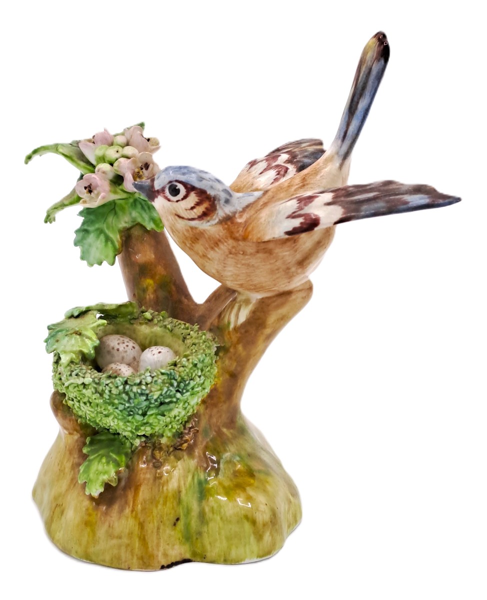 Pinson des arbres, Oiseau en porcelaine anglaise Crown Staffordshire, Au Vase Étrusque Paris-photo-2