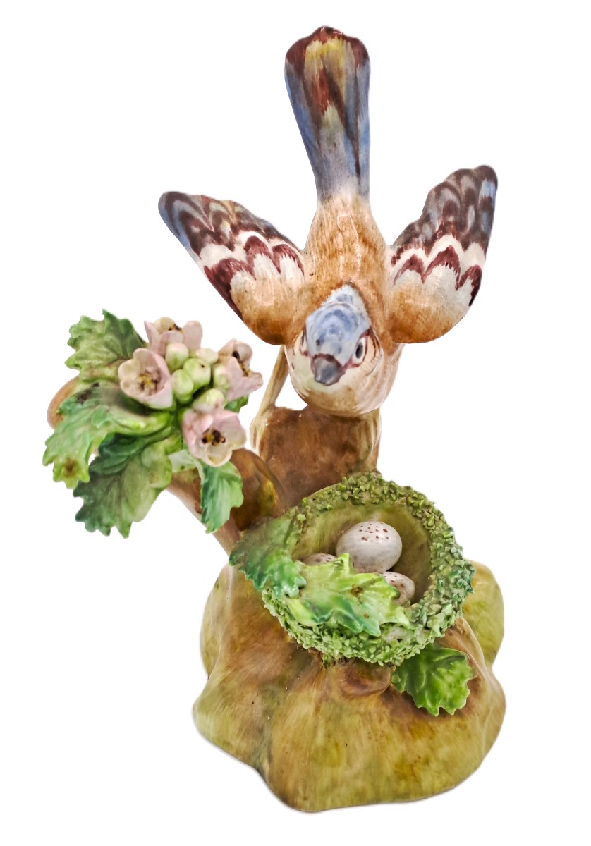 Pinson des arbres, Oiseau en porcelaine anglaise Crown Staffordshire, Au Vase Étrusque Paris-photo-3
