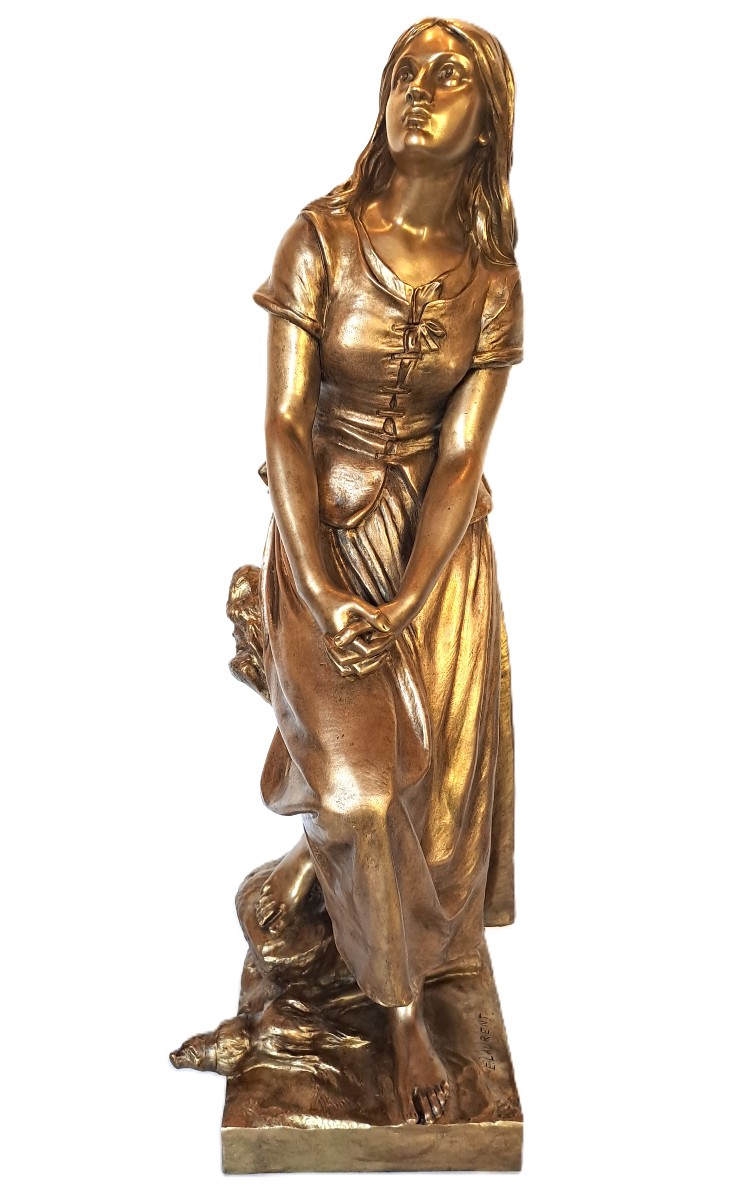 The Revelation Of Joan Of Arc Or The Spinner, Bronze With Gilt Patina, Signed Eugène Laurent, 19th Century-photo-4
