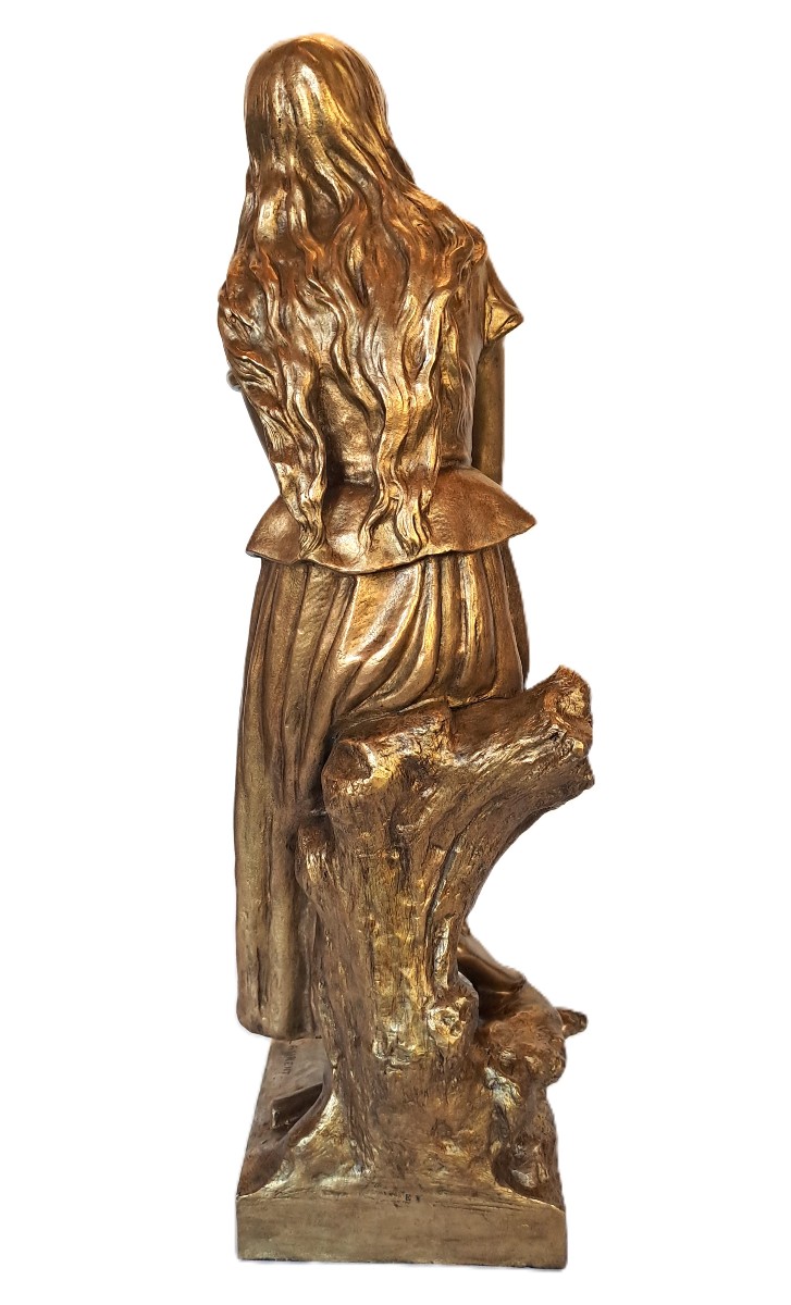 The Revelation Of Joan Of Arc Or The Spinner, Bronze With Gilt Patina, Signed Eugène Laurent, 19th Century-photo-5