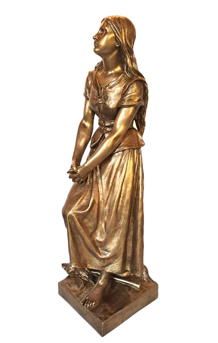 The Revelation Of Joan Of Arc Or The Spinner, Bronze With Gilt Patina, Signed Eugène Laurent, 19th Century-photo-7