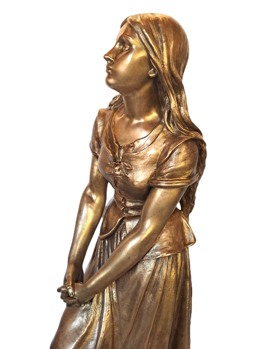 The Revelation Of Joan Of Arc Or The Spinner, Bronze With Gilt Patina, Signed Eugène Laurent, 19th Century-photo-8