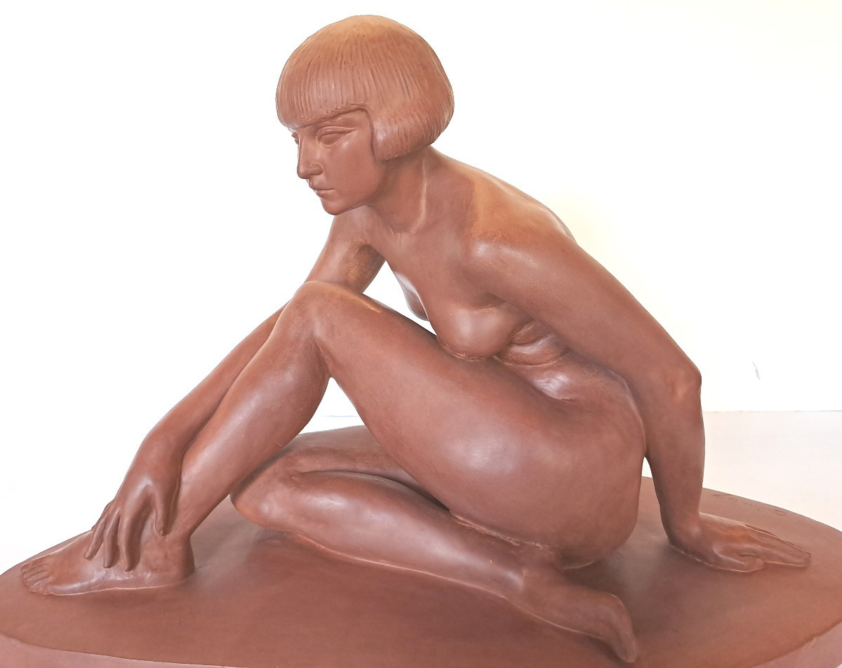 Clarisse Lévy-kinsbourg, Terracotta Sculpture Of A Female Academic Nude, Art Deco Period-photo-2