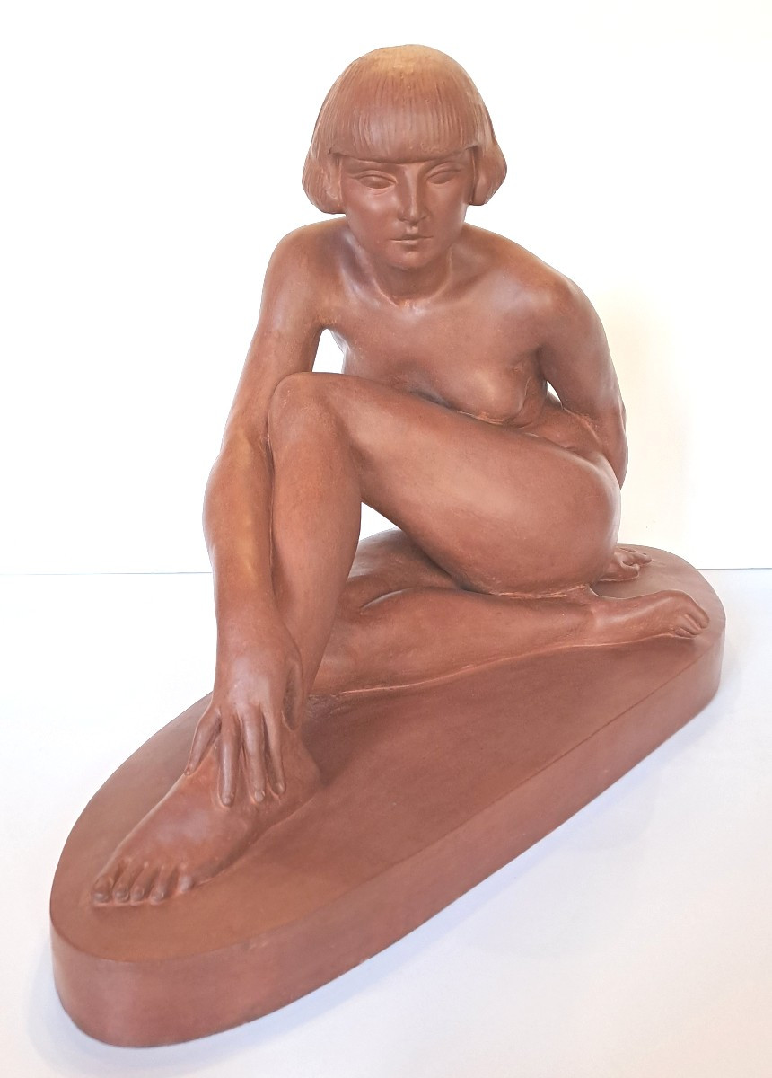Clarisse Lévy-kinsbourg, Terracotta Sculpture Of A Female Academic Nude, Art Deco Period-photo-4