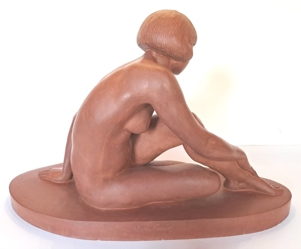 Clarisse Lévy-kinsbourg, Terracotta Sculpture Of A Female Academic Nude, Art Deco Period-photo-4