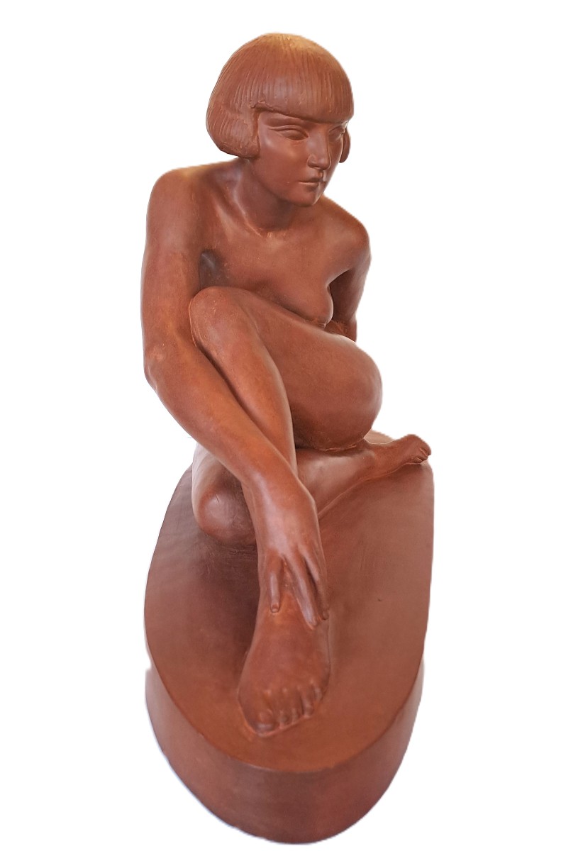Clarisse LÉVY-KINSBOURG, Sculpture de Nu académique féminin en terre cuite, Époque Art Déco-photo-1