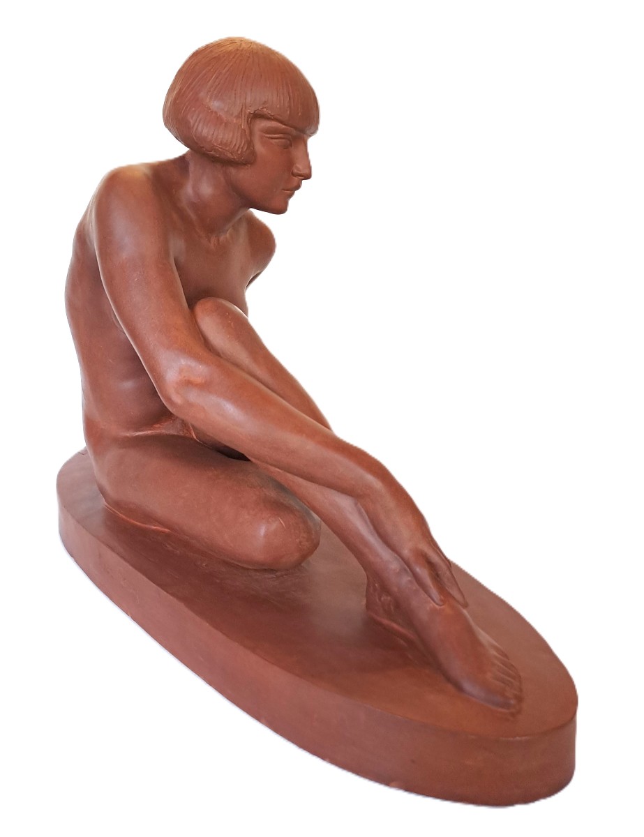 Clarisse LÉVY-KINSBOURG, Sculpture de Nu académique féminin en terre cuite, Époque Art Déco-photo-2