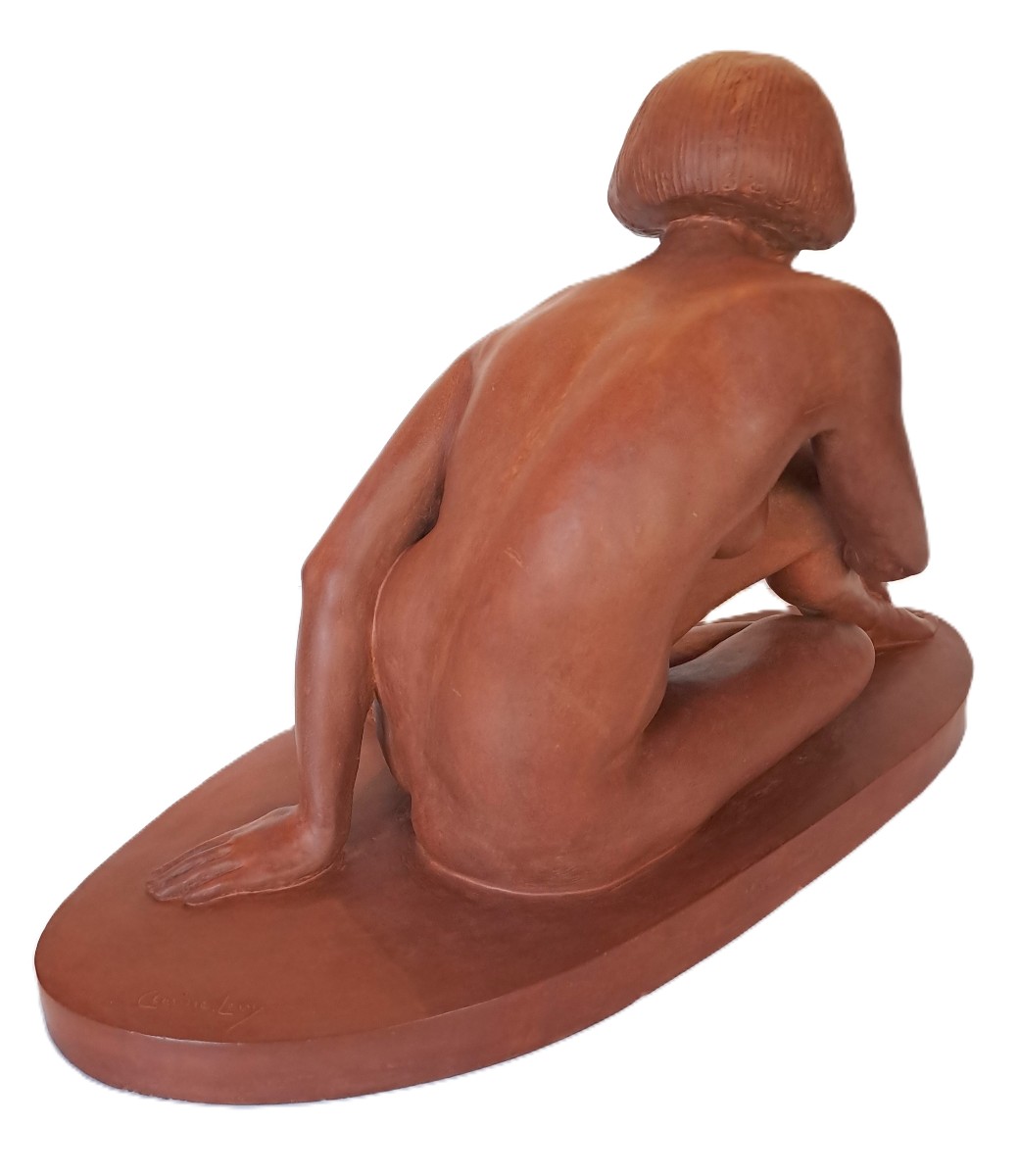 Clarisse LÉVY-KINSBOURG, Sculpture de Nu académique féminin en terre cuite, Époque Art Déco-photo-5