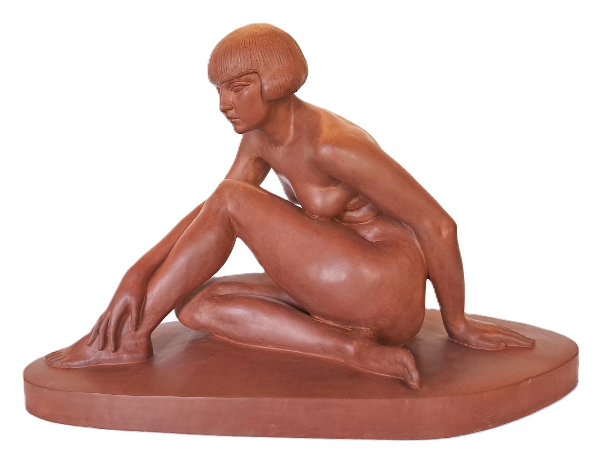 Clarisse LÉVY-KINSBOURG, Sculpture de Nu académique féminin en terre cuite, Époque Art Déco