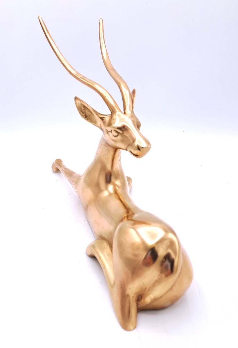 Art Deco Style Polished Brass Gazelle, Mid-20th Century-photo-4