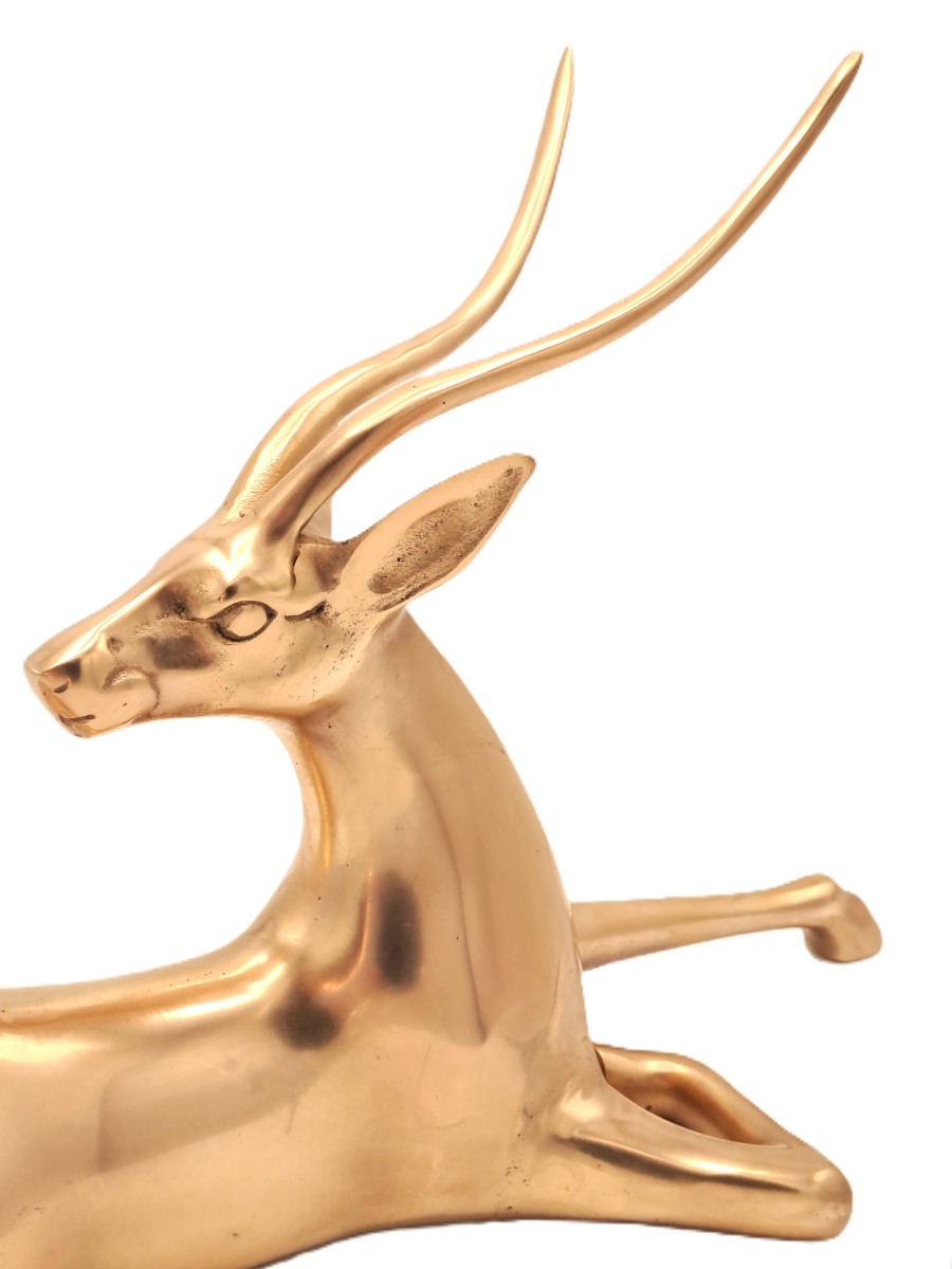 Art Deco Style Polished Brass Gazelle, Mid-20th Century-photo-2
