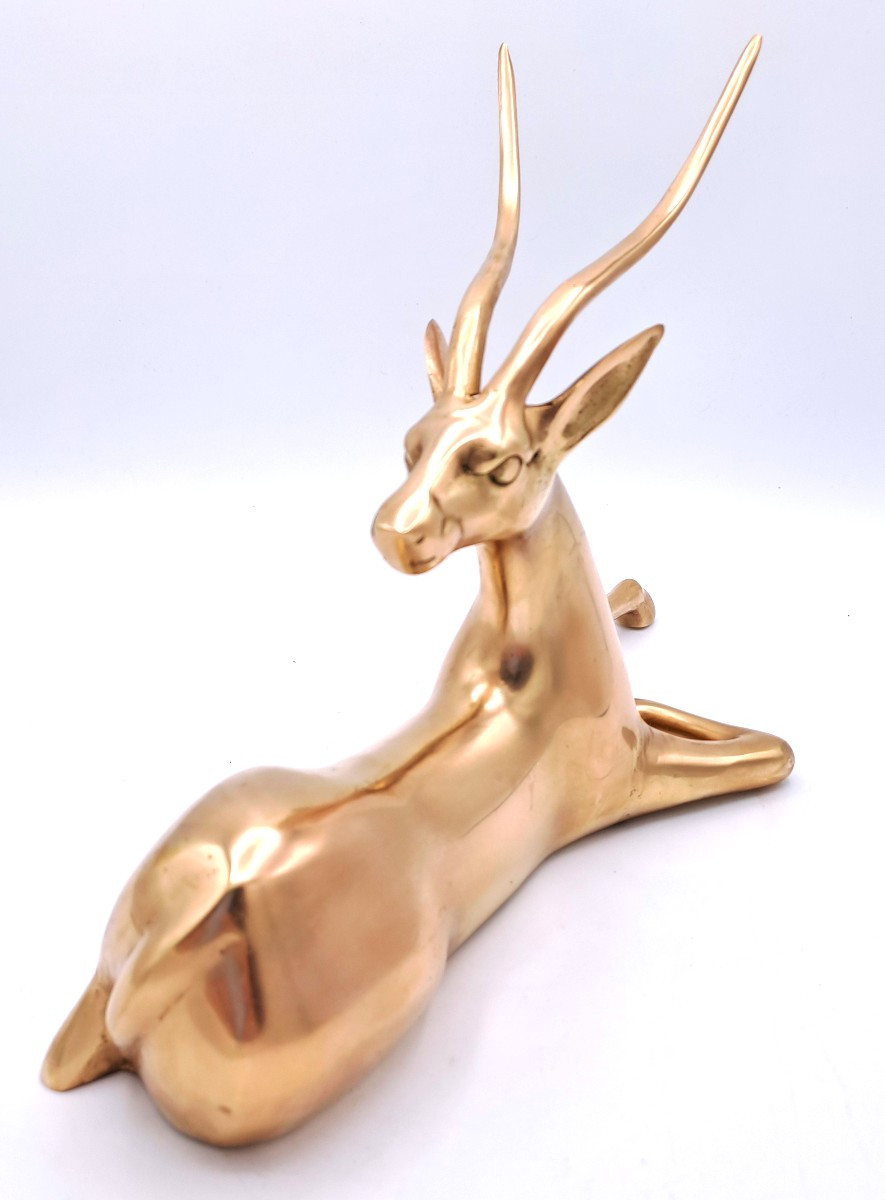 Art Deco Style Polished Brass Gazelle, Mid-20th Century-photo-2