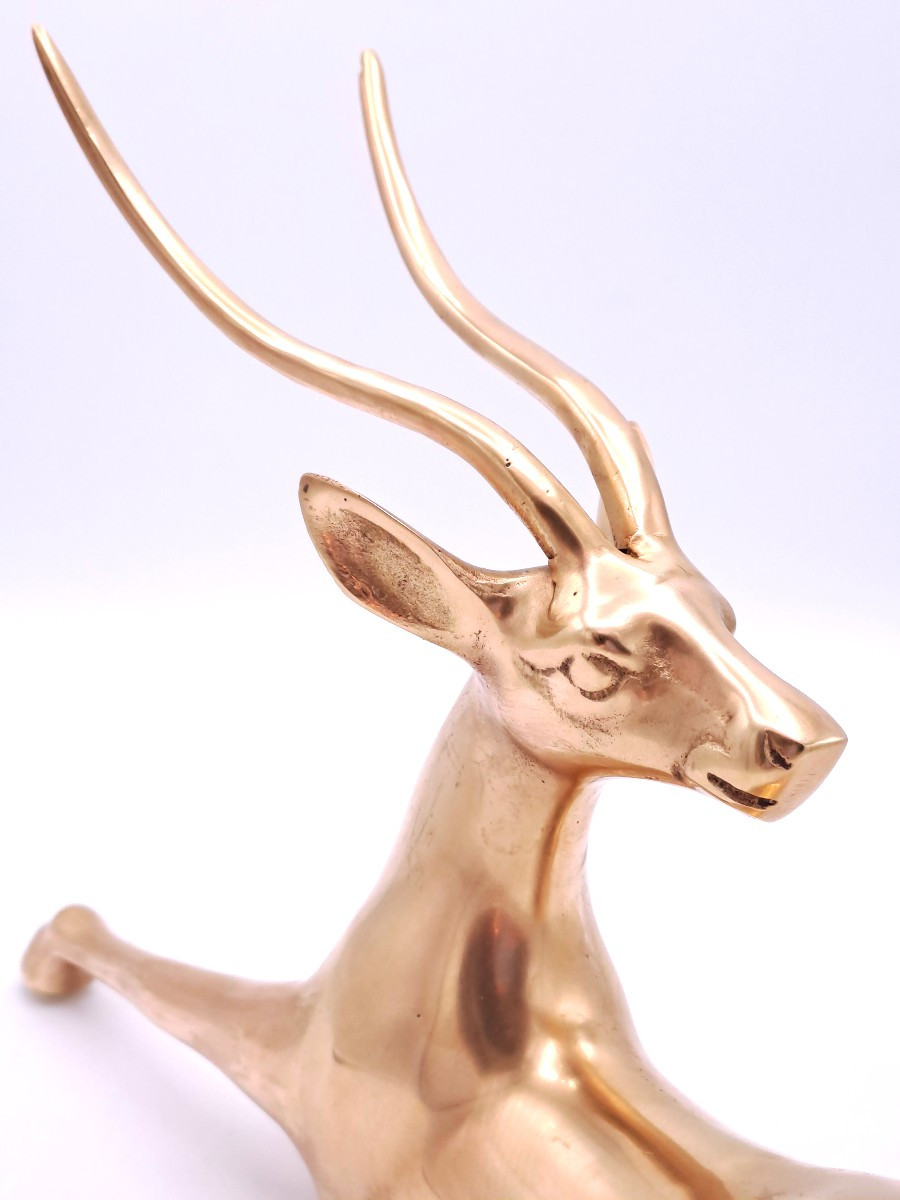 Art Deco Style Polished Brass Gazelle, Mid-20th Century-photo-4
