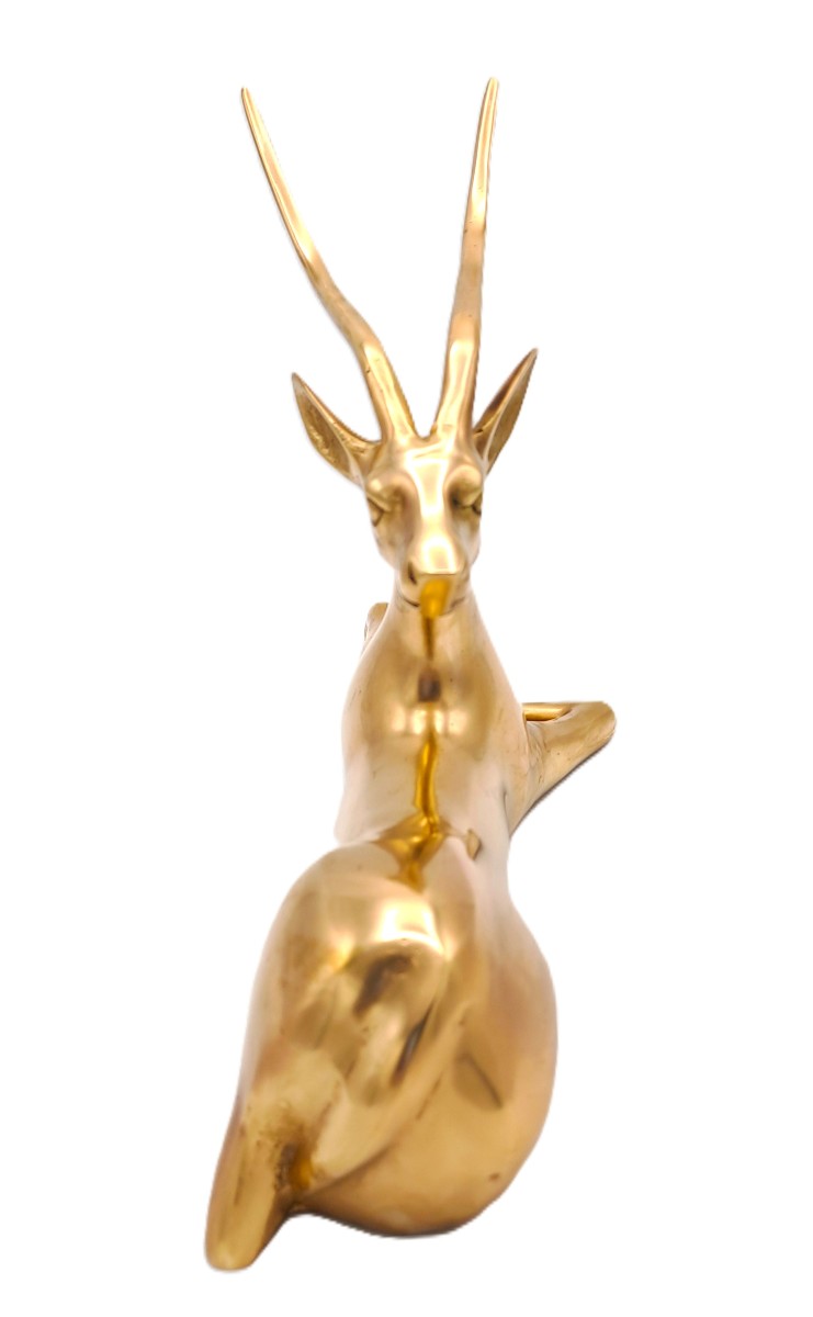 Art Deco Style Polished Brass Gazelle, Mid-20th Century-photo-1