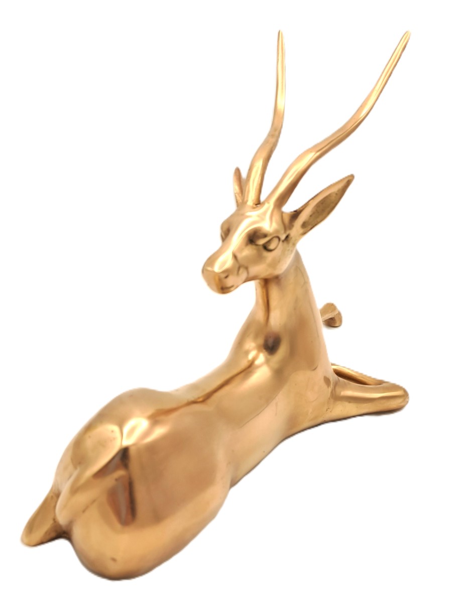 Art Deco Style Polished Brass Gazelle, Mid-20th Century-photo-2