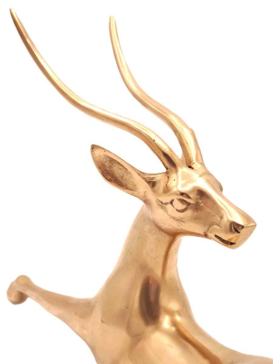 Art Deco Style Polished Brass Gazelle, Mid-20th Century-photo-4
