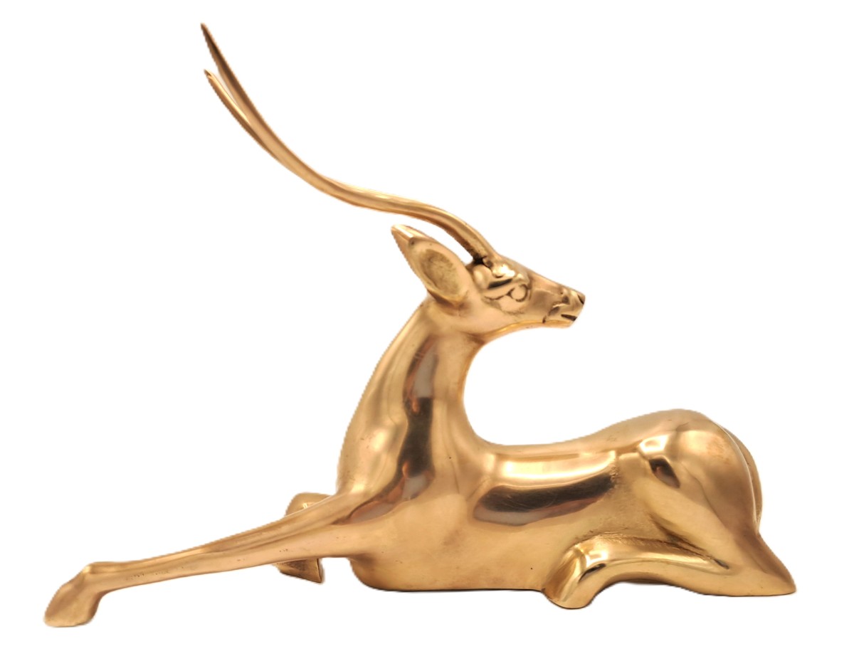 Art Deco Style Polished Brass Gazelle, Mid-20th Century-photo-5